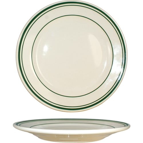 International Tableware Verona Dinner Plate 9.75in, American White-Green Band